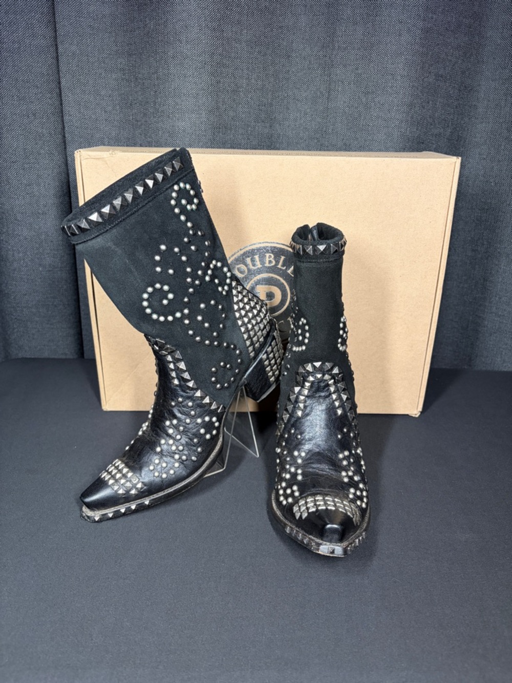 Double D Ranch Old Gringo Conquista Studded Western Boots Black Goat Leather